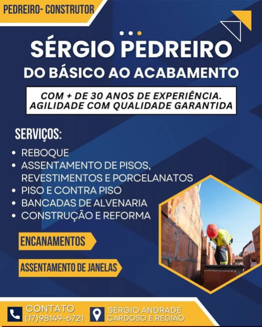 SERVIÇO DE PEDREIRO COM QUALIDADE E COMPROMISSO Cardoso SP